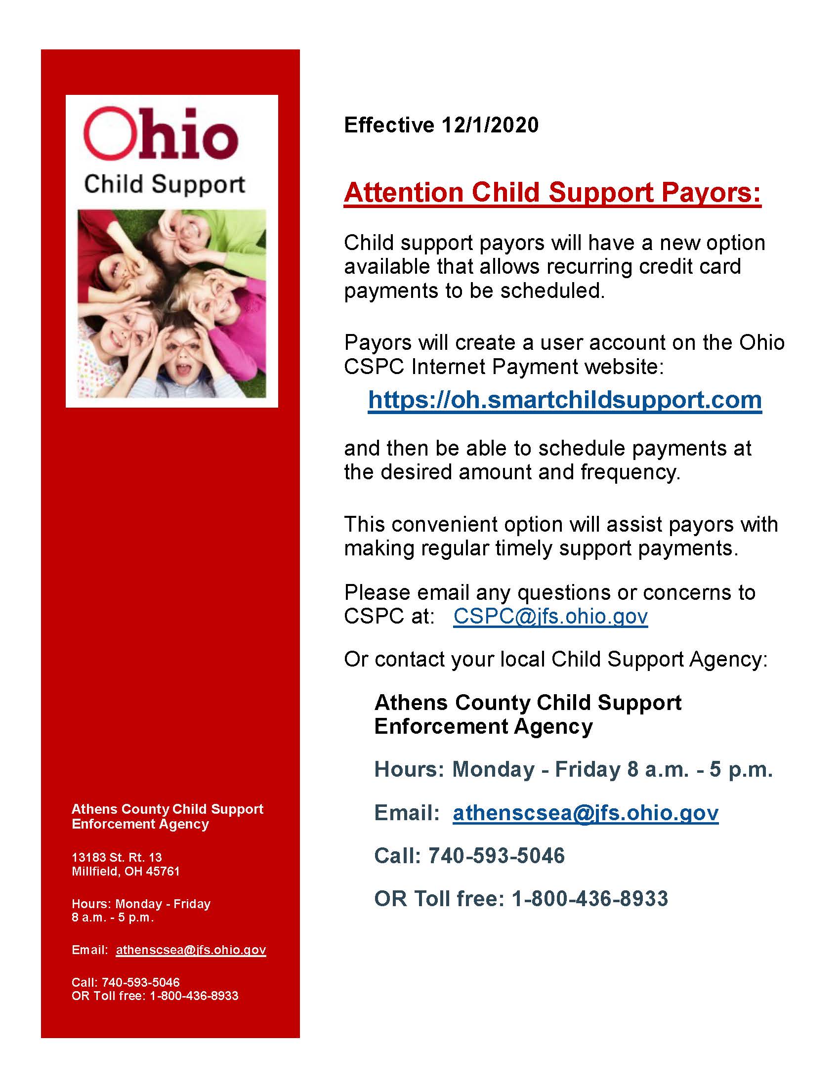 Child Support Payors.new payment option 12-1-2020